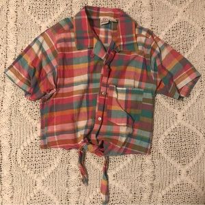 cute plaid button down crop top with tie